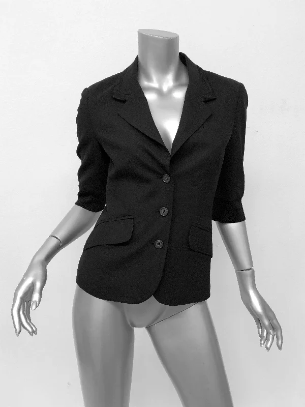 Elizabeth and James Blazer Black Stretch Wool Size 2 Short Sleeve Jacket Snapped Jacket Toggled Jacket Drawstring Jacket