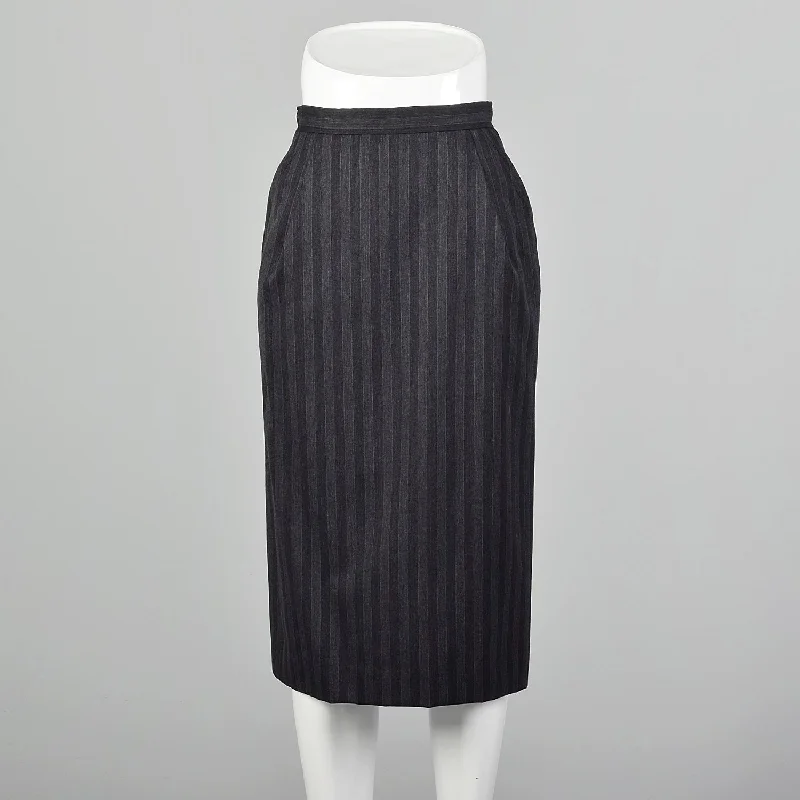 XXS Gucci 1970s Grey Pinstriped Pencil Skirt satin skirt smooth