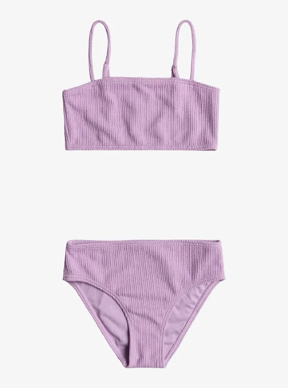 Girls 7-16 Aruba Crop Top Bikini Set - Crocus Petal Knit Fabric Woven Fabric Fleece Fabric