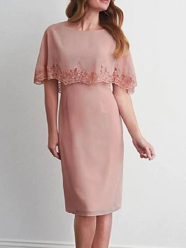 Sheath / Column Mother of the Bride Dress Elegant Jewel Neck Knee Length Chiffon Lace Sleeveless with Appliques Sheath / Column Mother of the Bride Dress Elegant Jewel Neck Knee Length Chiffon Lace Sleeveless with Appliques