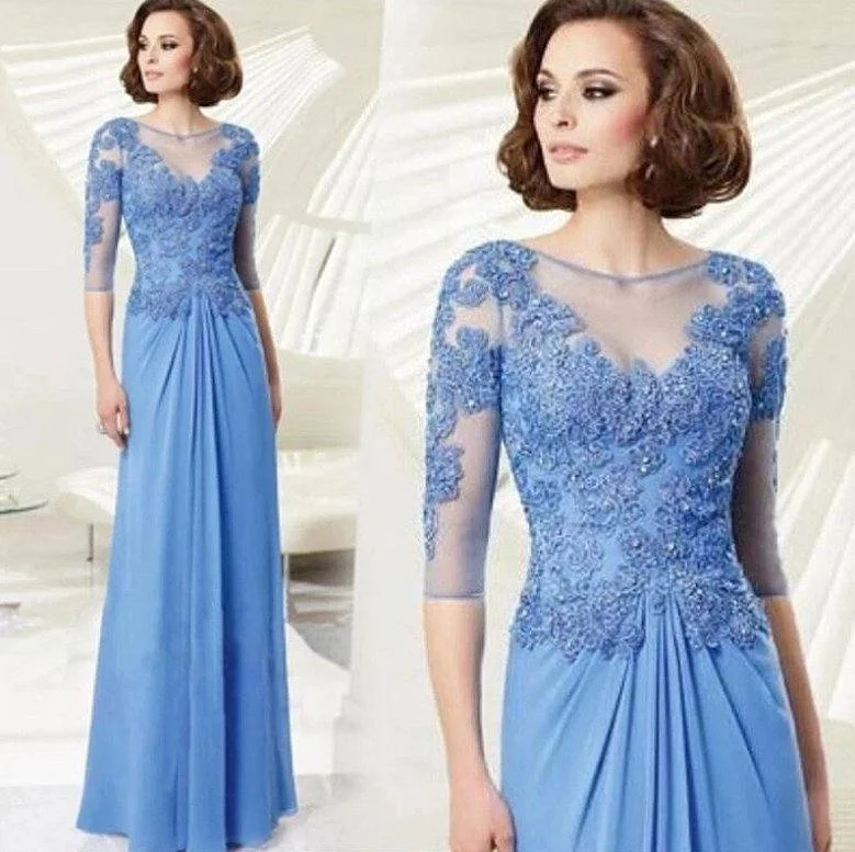 Sky Blue Mother Of The Bride Dresses A-line Half Sleeves Chiffon Appliques Beaded Long Groom Mother Dresses Wedding Sky Blue Mother Of The Bride Dresses A-line Half Sleeves Chiffon Appliques Beaded Long Groom Mother Dresses Wedding