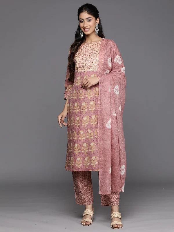 Women's Pink Printed Straight Kurta Trousers With Dupatta Set - Indo Era Trousers Office Stylish