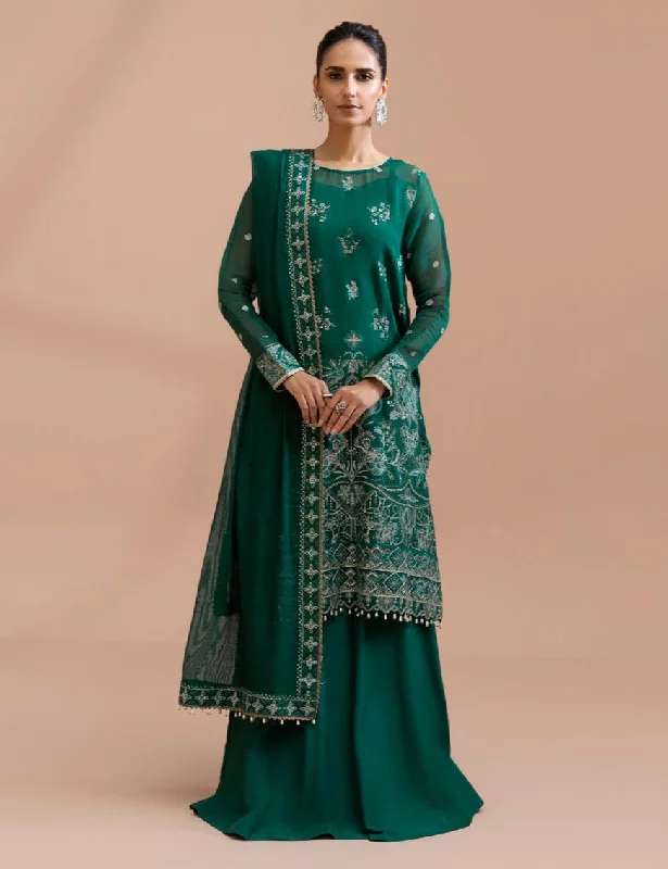 Pakistani Green Dress in Kameez Trouser Style for Eid Trousers Print Floral