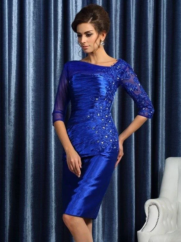 Sheath/Column Beading 3/4 Sleeves Short Elastic Woven Satin Mother of the Bride Dresses Sheath/Column Beading 3/4 Sleeves Short Elastic Woven Satin Mother of the Bride Dresses