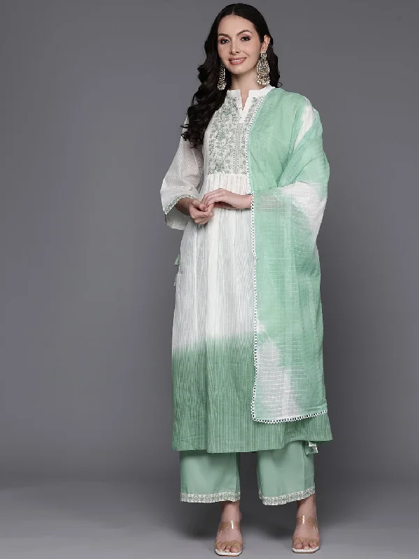 Women's Green Embroidered A-Line Kurta Trousers With Dupatta Set - Indo Era Trousers Exclusive Limited