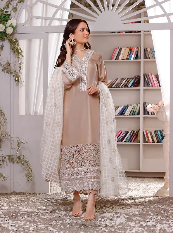 Beige Colored Silk Kameez Trouser Pakistani Eid Dress Trousers Trousers Formal