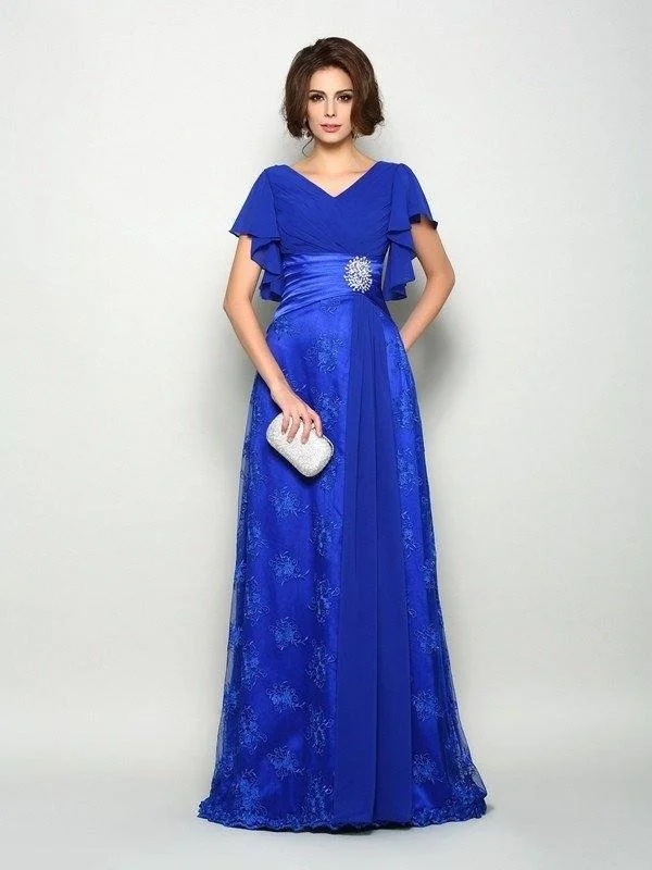 A-Line/Princess V-neck Applique Short Sleeves Long Chiffon Mother of the Bride Dresses A-Line/Princess V-neck Applique Short Sleeves Long Chiffon Mother of the Bride Dresses