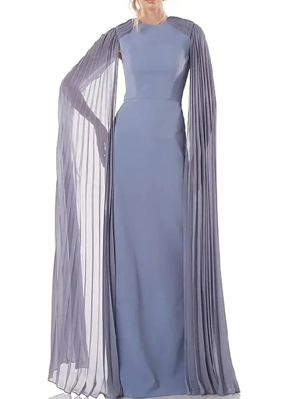 Sheath / Column Mother of the Bride Dress Elegant Jewel Neck Floor Length Chiffon Long Sleeve with Pleats Sheath / Column Mother of the Bride Dress Elegant Jewel Neck Floor Length Chiffon Long Sleeve with Pleats