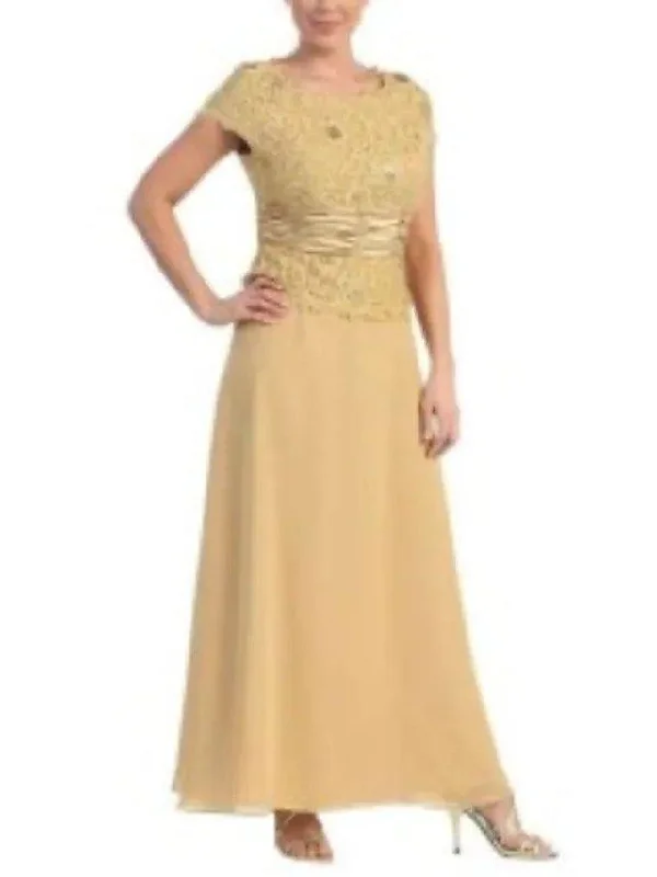 A-Line Mother of the Bride Dress Elegant Jewel Neck Ankle Length Chiffon Short Sleeve with Lace Sash / Ribbon Appliques A-Line Mother of the Bride Dress Elegant Jewel Neck Ankle Length Chiffon Short Sleeve with Lace Sash / Ribbon Appliques