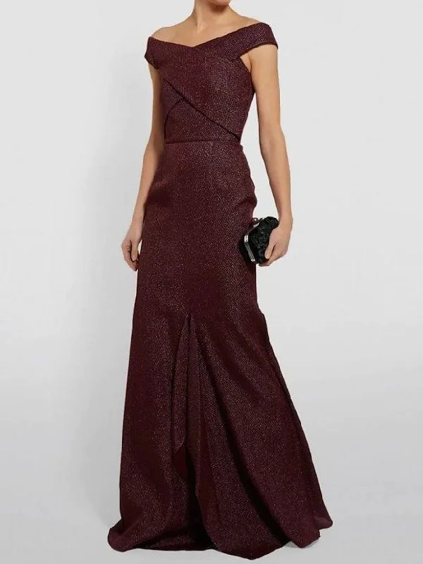 Mermaid / Trumpet Mother of the Bride Dress Sexy Off Shoulder Floor Length Polyester Short Sleeve with Criss Cross Split Front Mermaid / Trumpet Mother of the Bride Dress Sexy Off Shoulder Floor Length Polyester Short Sleeve with Criss Cross Split Front