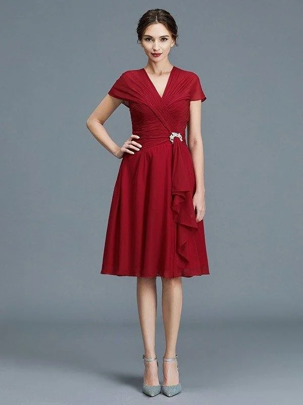 A-Line/Princess V-neck Chiffon Sleeveless Knee-Length Ruffles Mother of the Bride Dresses A-Line/Princess V-neck Chiffon Sleeveless Knee-Length Ruffles Mother of the Bride Dresses