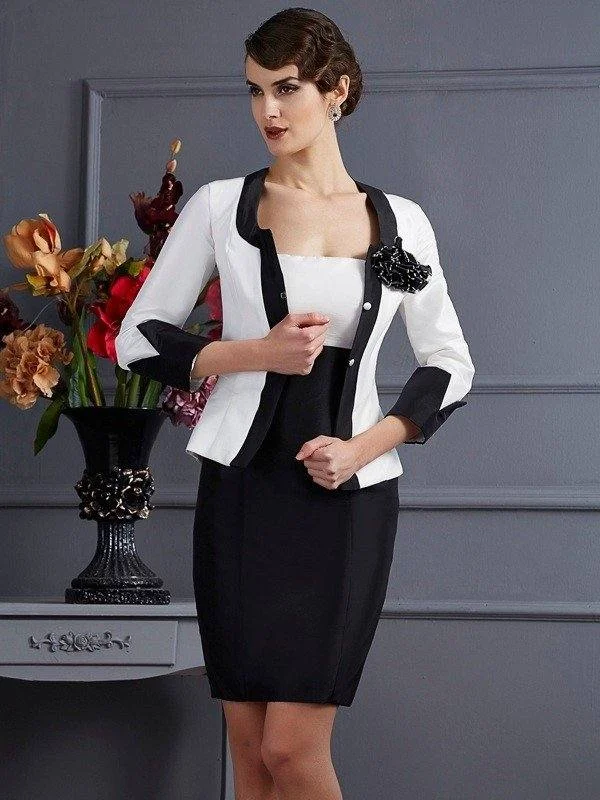 Sheath/Column Strapless Sleeveless Hand-Made Flower Short Taffeta Mother of the Bride Dresses Sheath/Column Strapless Sleeveless Hand-Made Flower Short Taffeta Mother of the Bride Dresses