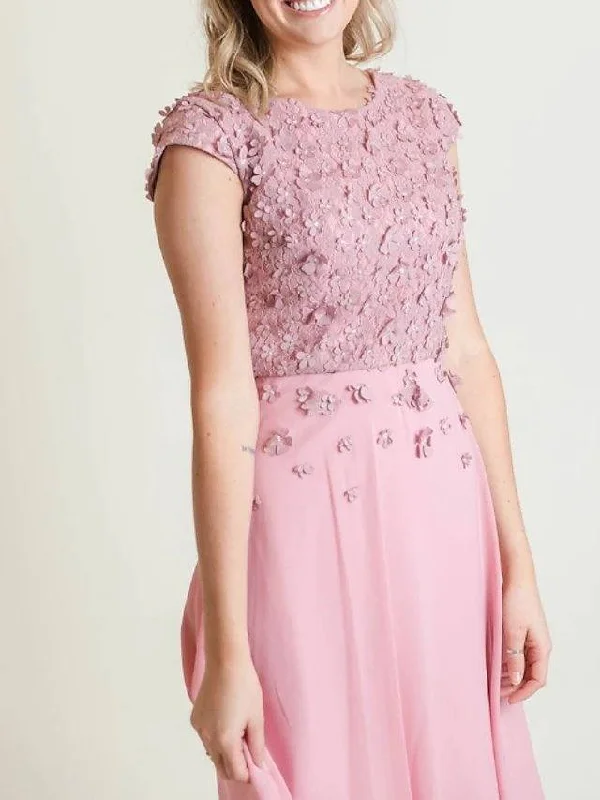 Sheath / Column Mother of the Bride Dress Elegant Jewel Neck Knee Length Chiffon Lace Short Sleeve with Lace Appliques Ruching Sheath / Column Mother of the Bride Dress Elegant Jewel Neck Knee Length Chiffon Lace Short Sleeve with Lace Appliques Ruching