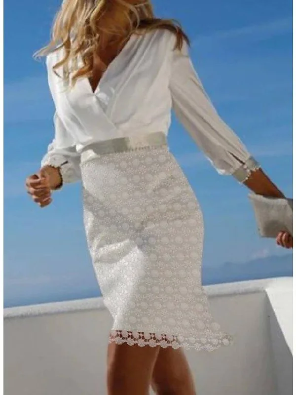 Sheath / Column Mother of the Bride Dress Elegant V Neck Short / Mini Chiffon Lace 3/4 Length Sleeve with Sash / Ribbon Ruching Sheath / Column Mother of the Bride Dress Elegant V Neck Short / Mini Chiffon Lace 3/4 Length Sleeve with Sash / Ribbon Ruching