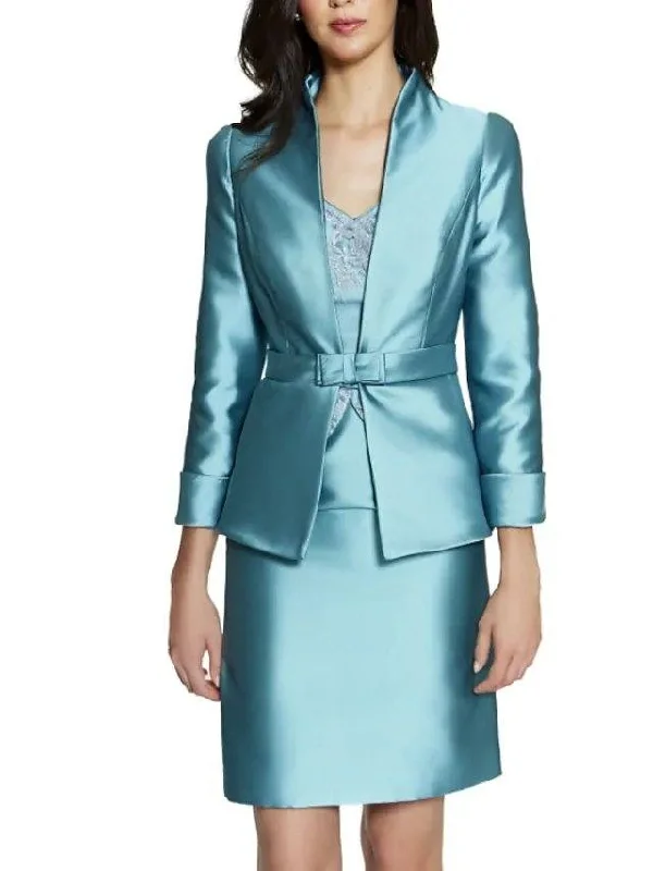 Two Piece Sheath / Column Mother of the Bride Dress Elegant Vintage Jewel Neck Knee Length Taffeta 3/4 Length Sleeve with Lace Bow(s) Two Piece Sheath / Column Mother of the Bride Dress Elegant Vintage Jewel Neck Knee Length Taffeta 3/4 Length Sleeve with Lace Bow(s)