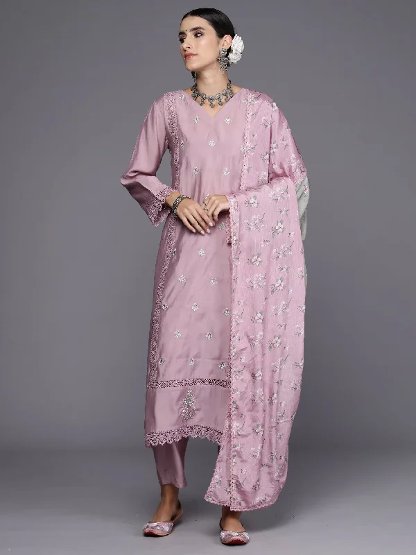 Women's Purple Embroidered Straight Kurta Trousers With Dupatta Set - Indo Era Trousers practical durable