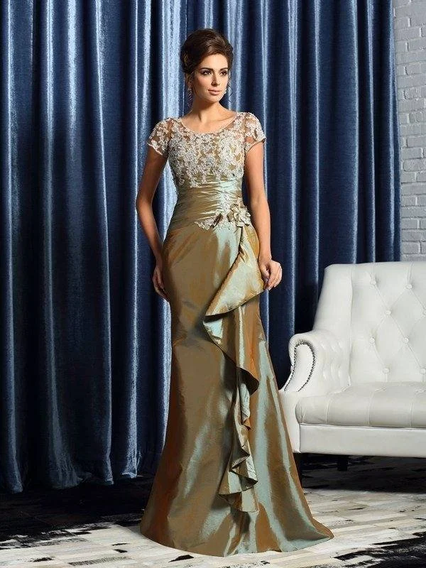 Trumpet/Mermaid Scoop Beading Short Sleeves Applique Long Taffeta Mother of the Bride Dresses Trumpet/Mermaid Scoop Beading Short Sleeves Applique Long Taffeta Mother of the Bride Dresses