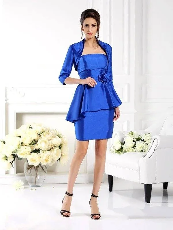 Sheath/Column Strapless Hand-Made Flower Sleeveless Short Taffeta Mother of the Bride Dresses Sheath/Column Strapless Hand-Made Flower Sleeveless Short Taffeta Mother of the Bride Dresses
