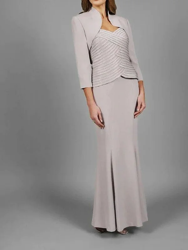 Two Piece Sheath / Column Mother of the Bride Dress Elegant V Neck Ankle Length Stretch Fabric Sleeveless with Ruching Two Piece Sheath / Column Mother of the Bride Dress Elegant V Neck Ankle Length Stretch Fabric Sleeveless with Ruching