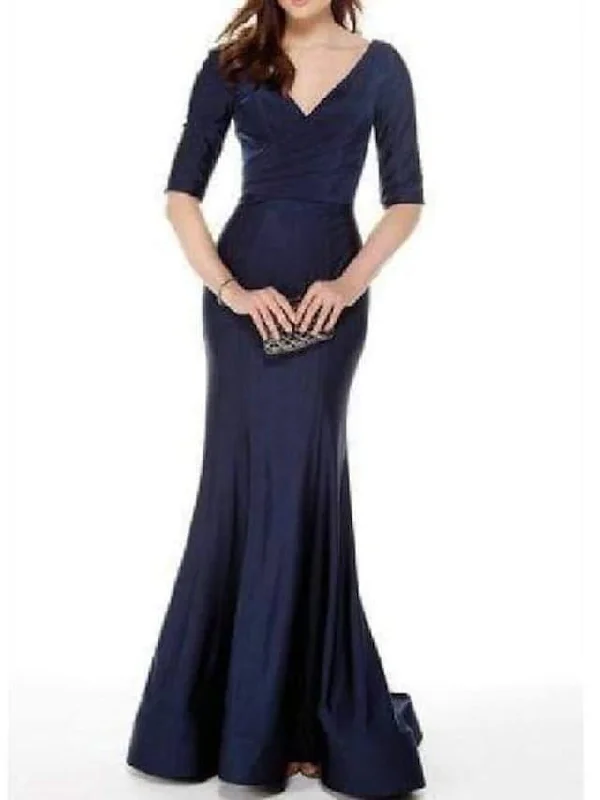 Mermaid / Trumpet Mother of the Bride Dress Elegant V Neck Court Train Satin Half Sleeve with Pleats Mermaid / Trumpet Mother of the Bride Dress Elegant V Neck Court Train Satin Half Sleeve with Pleats