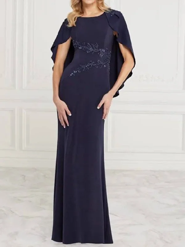 Sheath / Column Mother of the Bride Dress Elegant Jewel Neck Floor Length Chiffon Sleeveless with Appliques Sheath / Column Mother of the Bride Dress Elegant Jewel Neck Floor Length Chiffon Sleeveless with Appliques