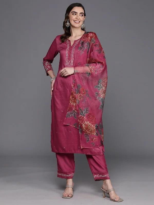 Women's Pink Embroidered Straight Kurta Trousers With Dupatta Set - Indo Era Trousers Review Highly