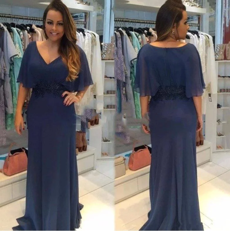 Plus Size Mother Of The Bride Dresses A-line V-neck Chiffon Beaded Long Mother Dresses For Wedding Plus Size Mother Of The Bride Dresses A-line V-neck Chiffon Beaded Long Mother Dresses For Wedding