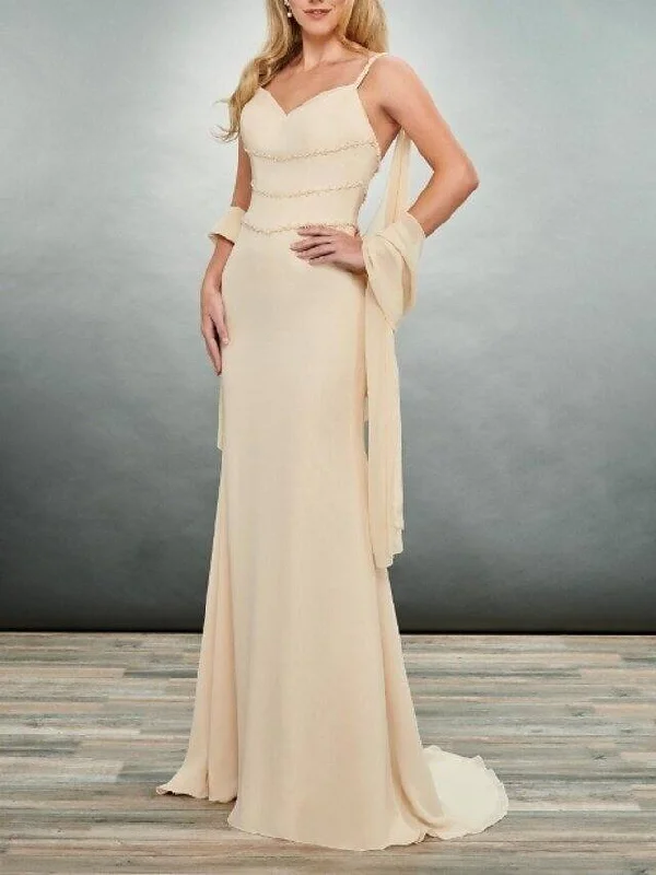 Sheath / Column Mother of the Bride Dress Elegant V Neck Floor Length Chiffon Sleeveless with Tier Ruching Sheath / Column Mother of the Bride Dress Elegant V Neck Floor Length Chiffon Sleeveless with Tier Ruching