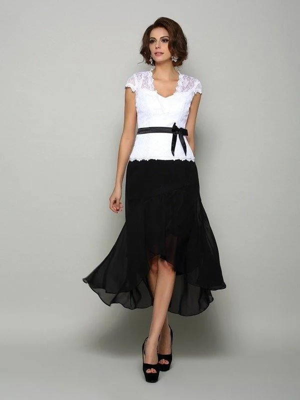 A-Line/Princess V-neck Sash/Ribbon/Belt Sleeveless High Low Chiffon Mother of the Bride Dresses A-Line/Princess V-neck Sash/Ribbon/Belt Sleeveless High Low Chiffon Mother of the Bride Dresses