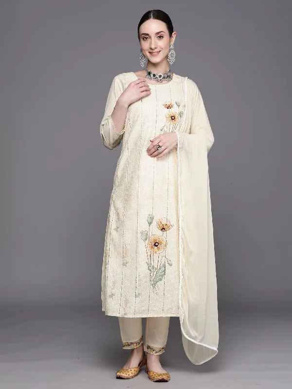 Women's Yellow Embroidered Straight Kurta Trousers With Dupatta Set - Indo Era High Waist Slim Fit Ankle Length