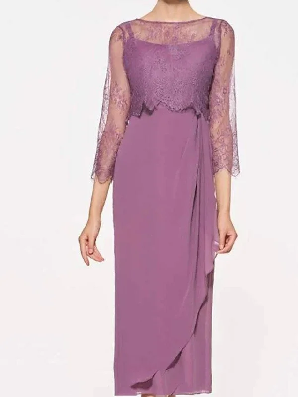 A-Line Mother of the Bride Dress Elegant Jewel Neck Ankle Length Chiffon Lace 3/4 Length Sleeve with Ruffles A-Line Mother of the Bride Dress Elegant Jewel Neck Ankle Length Chiffon Lace 3/4 Length Sleeve with Ruffles