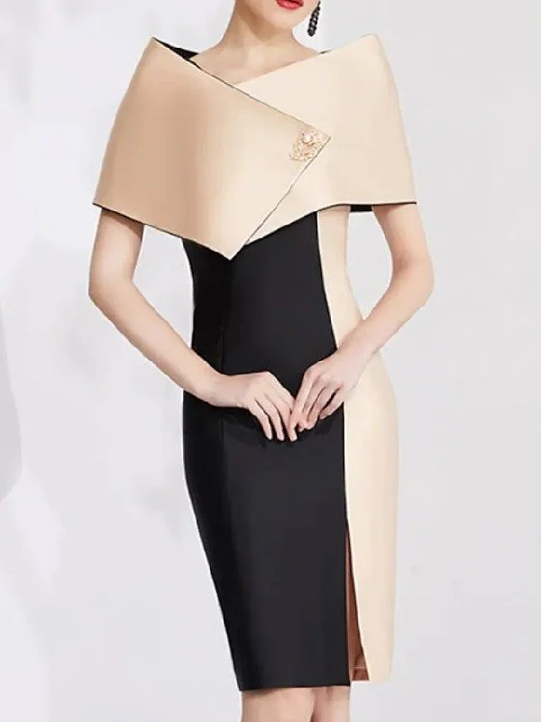 Sheath / Column Mother of the Bride Dress Elegant Jewel Neck Knee Length Stretch Fabric Sleeveless with Beading Color Block Sheath / Column Mother of the Bride Dress Elegant Jewel Neck Knee Length Stretch Fabric Sleeveless with Beading Color Block