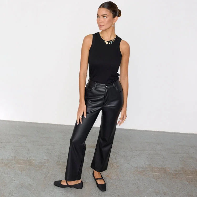 Black Vegan Leather Trousers Petite Trousers Essential Wardrobe