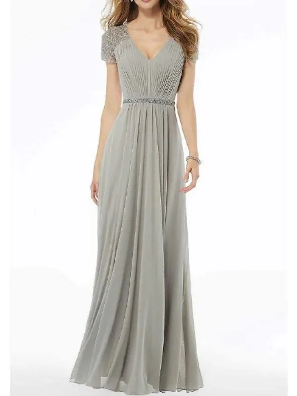 A-Line Mother of the Bride Dress Elegant V Neck Floor Length Chiffon Lace Short Sleeve with Lace Beading A-Line Mother of the Bride Dress Elegant V Neck Floor Length Chiffon Lace Short Sleeve with Lace Beading