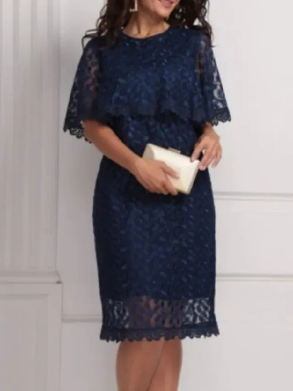 Sheath / Column Mother of the Bride Dress Elegant Jewel Neck Knee Length Lace Half Sleeve with Lace Appliques Sheath / Column Mother of the Bride Dress Elegant Jewel Neck Knee Length Lace Half Sleeve with Lace Appliques