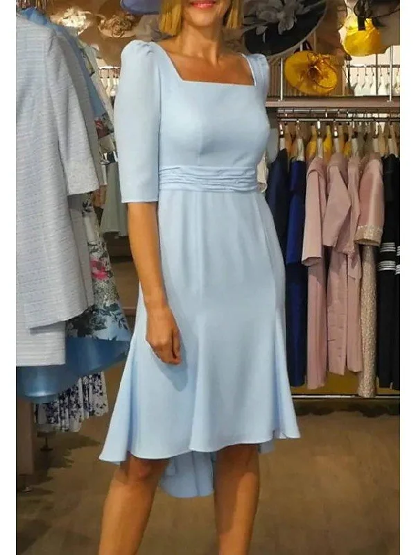 A-Line Mother of the Bride Dress Elegant Scoop Neck Short / Mini Polyester Half Sleeve with Pleats A-Line Mother of the Bride Dress Elegant Scoop Neck Short / Mini Polyester Half Sleeve with Pleats