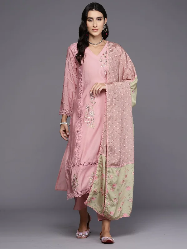 Women's Mauve Embroidered Straight Kurta Trousers With Dupatta Set - Indo Era Trousers luxurious premium