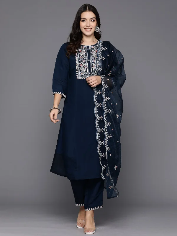 Women's Teal Embroidered Straight Kurta Trousers With Dupatta Set - Indo Era Trousers Hiking Durable