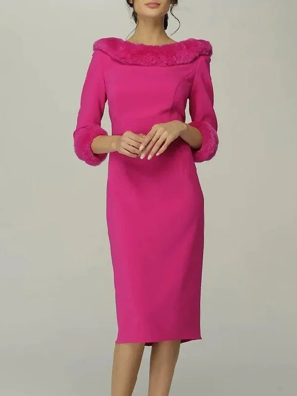 Sheath / Column Mother of the Bride Dress Elegant Jewel Neck Knee Length Stretch Fabric 3/4 Length Sleeve with Draping Sheath / Column Mother of the Bride Dress Elegant Jewel Neck Knee Length Stretch Fabric 3/4 Length Sleeve with Draping