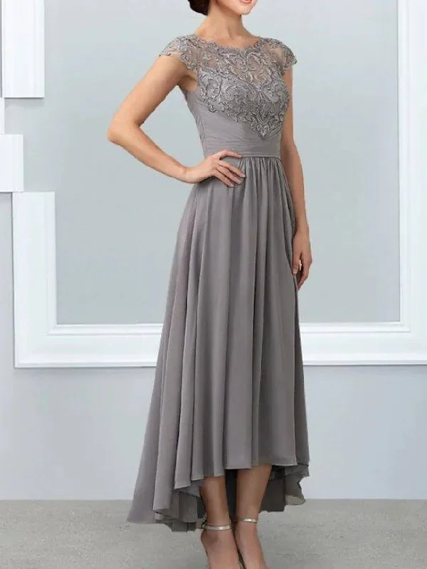 A-Line Mother of the Bride Dress Elegant Jewel Neck Ankle Length Chiffon Lace Sleeveless with Lace Appliques A-Line Mother of the Bride Dress Elegant Jewel Neck Ankle Length Chiffon Lace Sleeveless with Lace Appliques