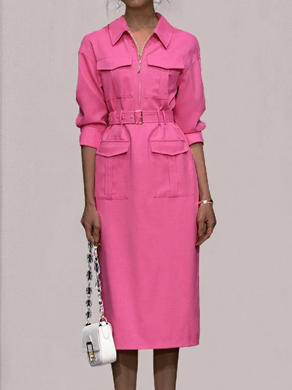 Collared Zip-Up Utility Dress