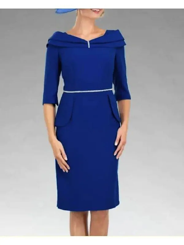 Sheath / Column Mother of the Bride Dress Elegant V Neck Knee Length Stretch Fabric Half Sleeve with Sash / Ribbon Sheath / Column Mother of the Bride Dress Elegant V Neck Knee Length Stretch Fabric Half Sleeve with Sash / Ribbon