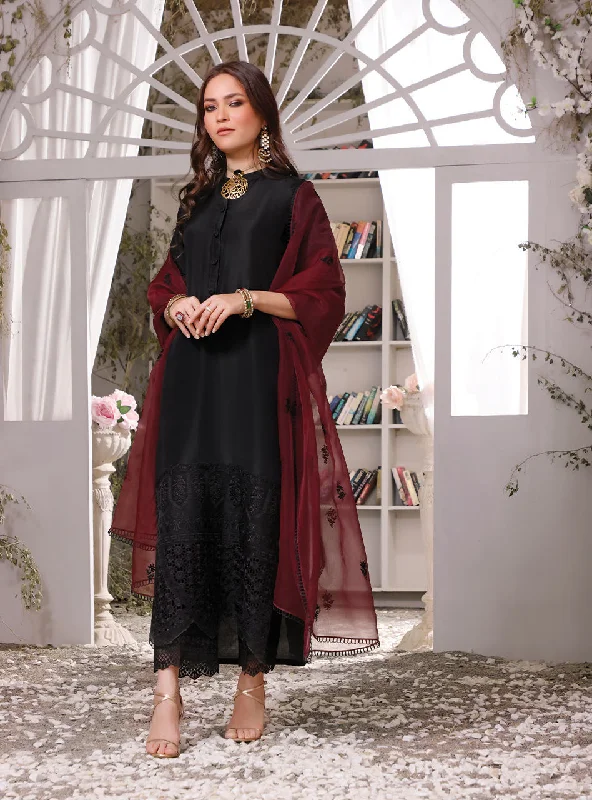 Raw Silk Kameez Trouser Pakistani Eid Dress in Black Trousers Chinos Classic