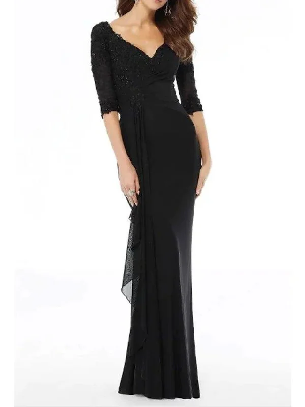 Sheath / Column Mother of the Bride Dress Elegant V Neck Floor Length Chiffon Half Sleeve with Embroidery Appliques Sheath / Column Mother of the Bride Dress Elegant V Neck Floor Length Chiffon Half Sleeve with Embroidery Appliques