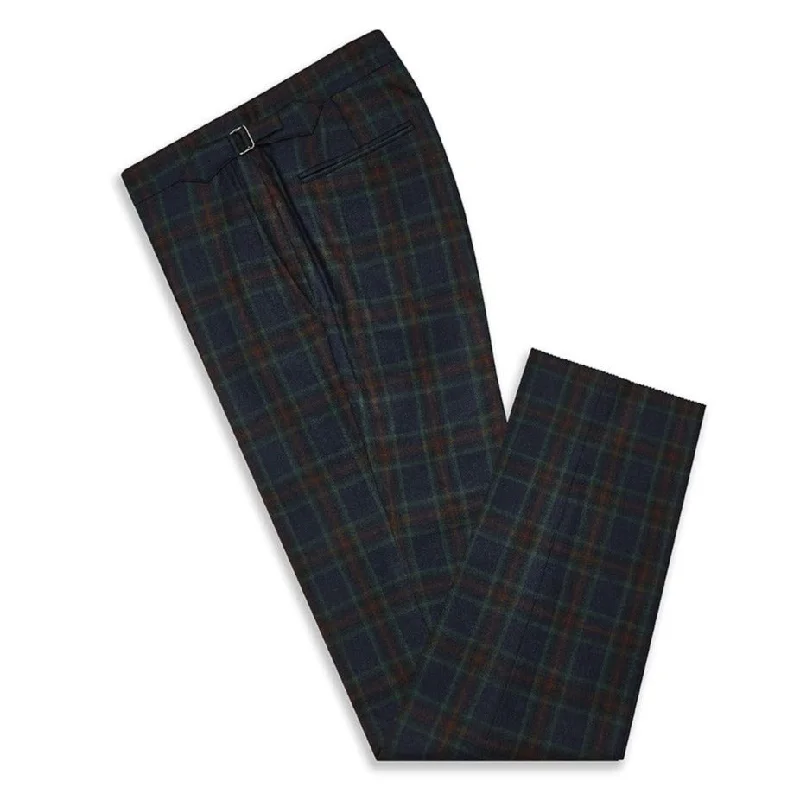 Barney Navy and Green Check Wool Cashmere Trousers Trousers Bestseller Popular