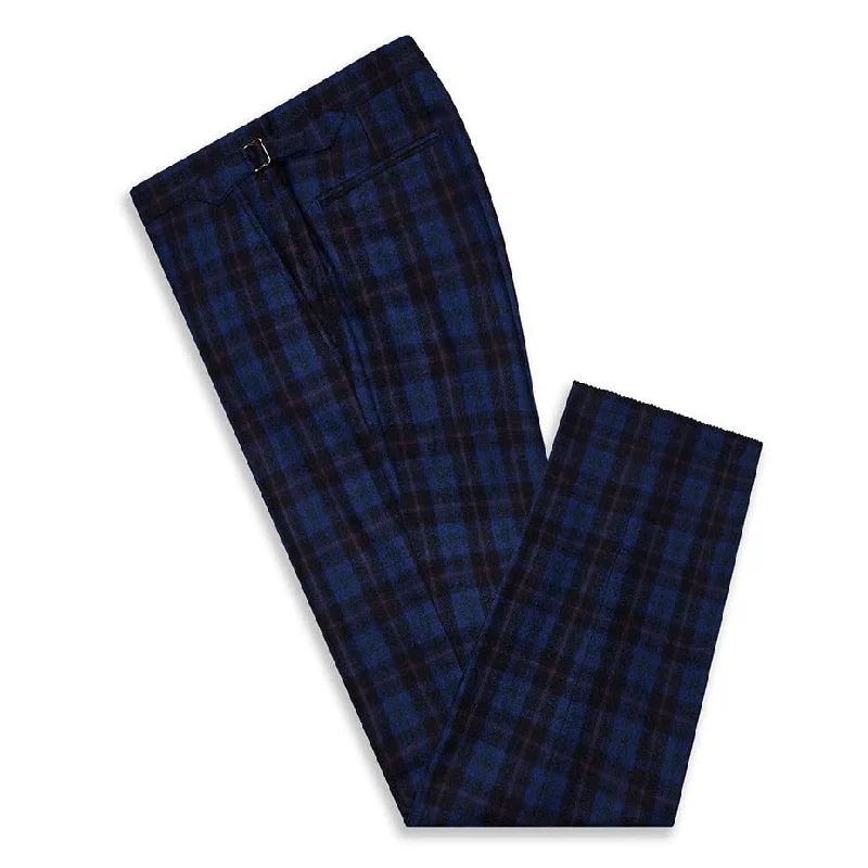 Barney Navy and Red Check Super 140s Wool Trousers Trousers Top Rated