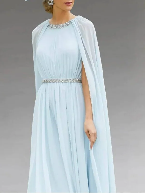 Two Piece Sheath / Column Mother of the Bride Dress Elegant Jewel Neck Ankle Length Chiffon Sleeveless with Sash / Ribbon Pleats Beading Two Piece Sheath / Column Mother of the Bride Dress Elegant Jewel Neck Ankle Length Chiffon Sleeveless with Sash / Ribbon Pleats Beading
