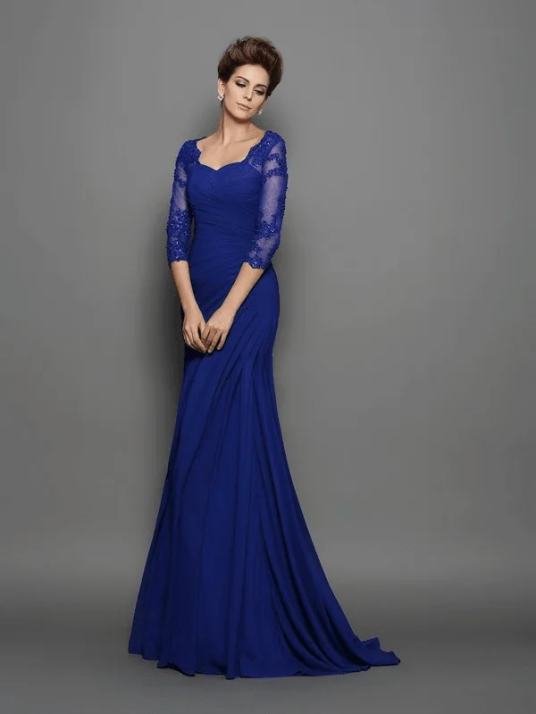 Trumpet/Mermaid Sweetheart Ruched 3/4 Sleeves Long Chiffon Mother of the Bride Dresses Trumpet/Mermaid Sweetheart Ruched 3/4 Sleeves Long Chiffon Mother of the Bride Dresses