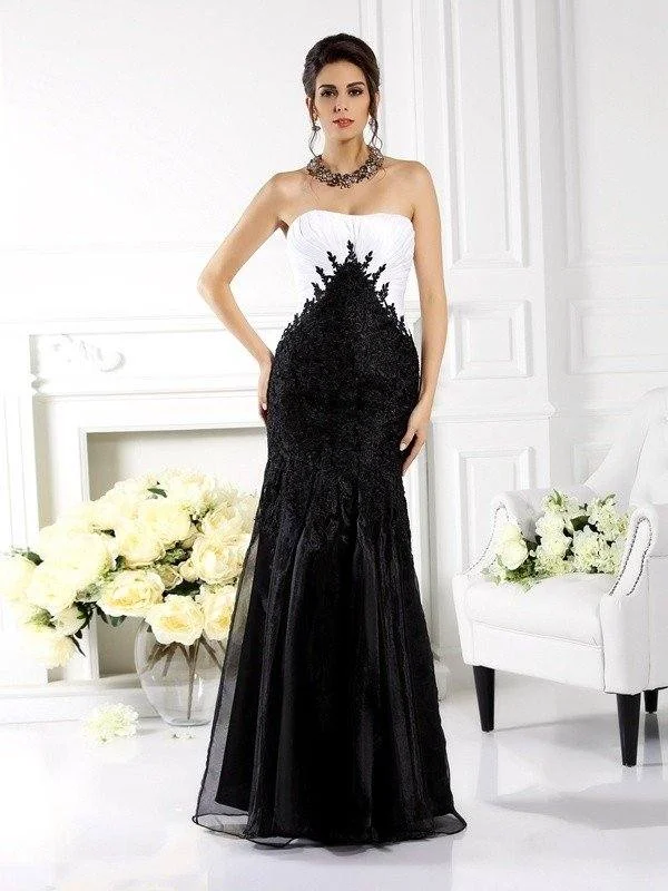 Trumpet/Mermaid Strapless Applique Sleeveless Long Tulle Mother of the Bride Dresses Trumpet/Mermaid Strapless Applique Sleeveless Long Tulle Mother of the Bride Dresses