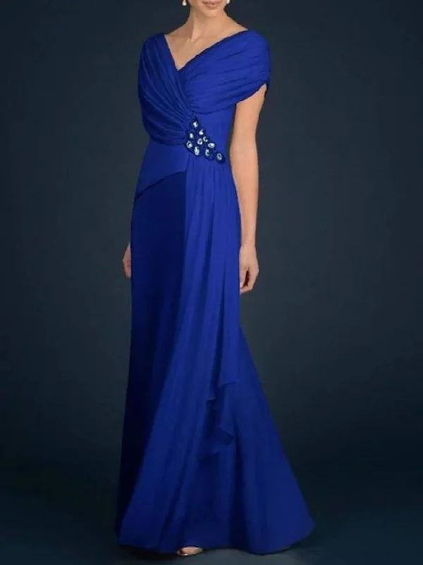 A-Line Mother of the Bride Dress Elegant V Neck Knee Length Chiffon Sleeveless with Pleats Ruching A-Line Mother of the Bride Dress Elegant V Neck Knee Length Chiffon Sleeveless with Pleats Ruching